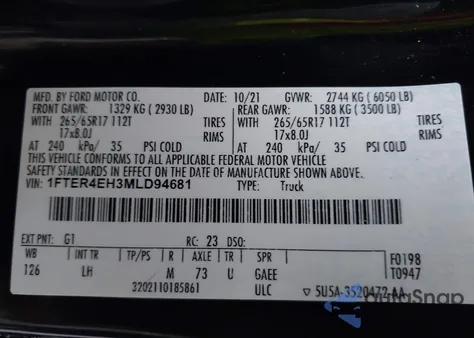 2021 Ford Ranger Xlt z USA, uszkodzony, nr VIN 1FTER4EH3MLD94681